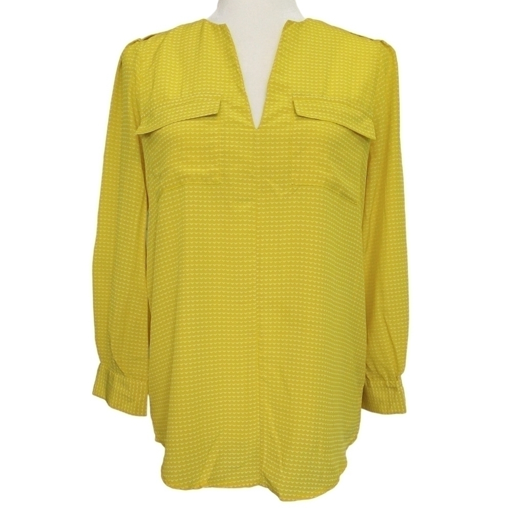 Joie 100% Silk Marlo Yellow Geo Triangle Print Top Colorful Lightweight Modern